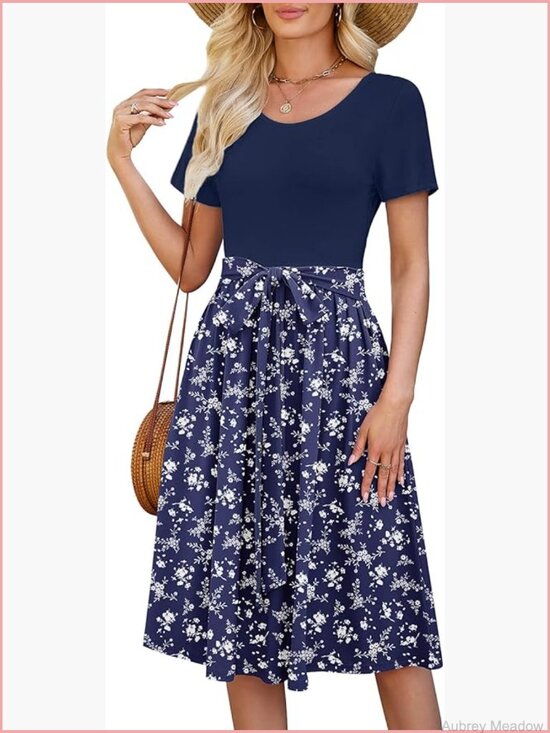 Dresses & Skirts - Casual Short Sleeve Midi Dress Crewneck A Line Tiered Flowy Loose Travel Long